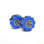 Deux roues omnidirectionnelles bleues avec jantes grises