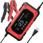 Chargeur de batterie rouge et noir avec pinces et écran LED