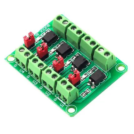 Module électronique vert avec bornes à vis et composants noirs