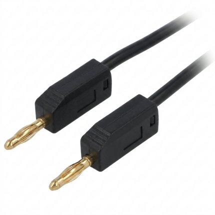 Cordon noir 2mm avec fiches banane aux extrémités, longueur 0.25cm, idéal pour connexions électroniques.