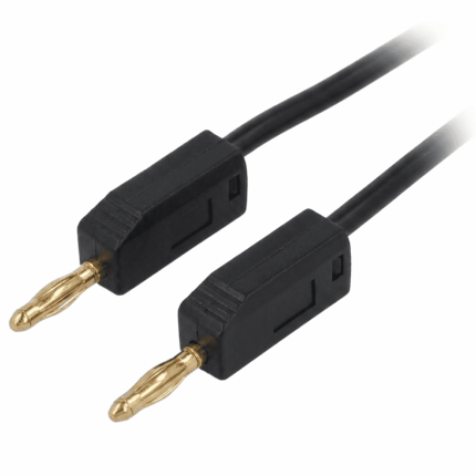Cordon noir 2mm avec fiches banane aux extrémités, longueur 0.25cm, idéal pour connexions électroniques.