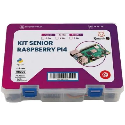 Boîte de kit Senior Raspberry Pi 4 avec composants visibles