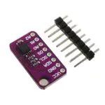 Capteur de température MAX30205 compact avec broches pour montage, affichant détails de connectivité et spécifications.