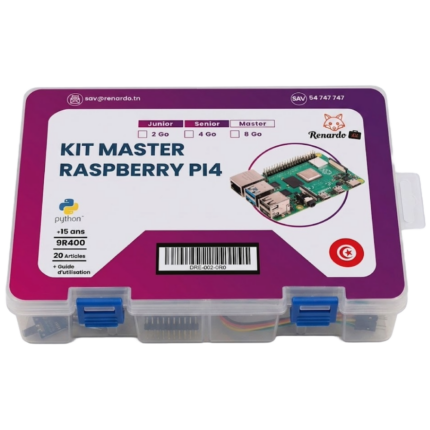 Boîte de kit Master Raspberry Pi 4 avec accessoires visibles