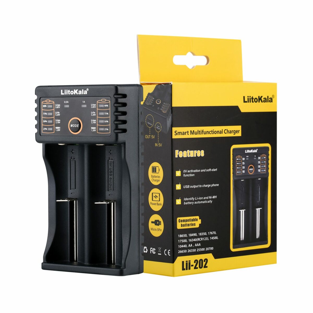 Chargeur double batteries 18650 Lii-202 DIDACTICO TUNISIE