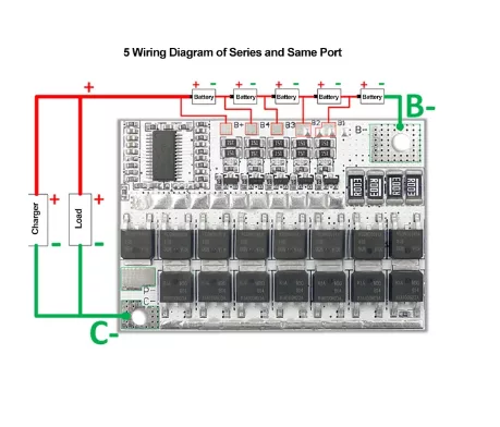 Schéma de câblage pour un système de gestion de batterie BMS 5S 100A 21V.