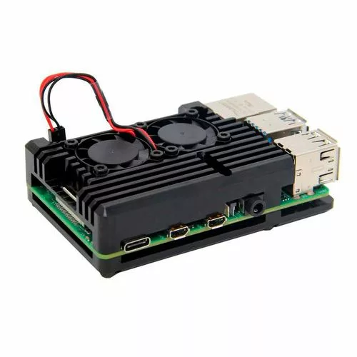 Support en ALU Noir avec double ventilateur pour Pi4