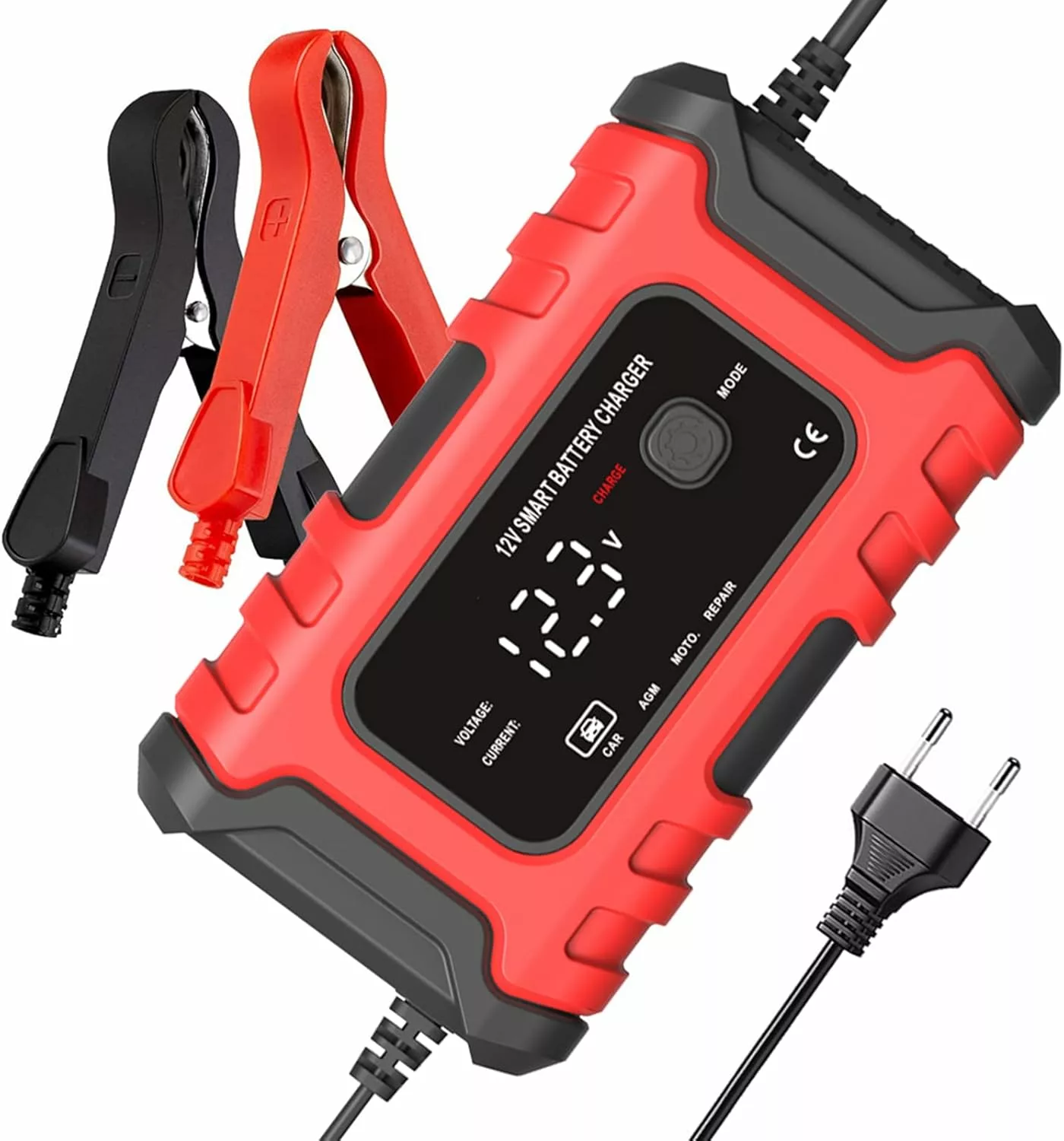 Chargeur de batterie intelligent 12V 6A avec écran LCD pour batteries plomb-acide gel AGM de voiture, moto, camion