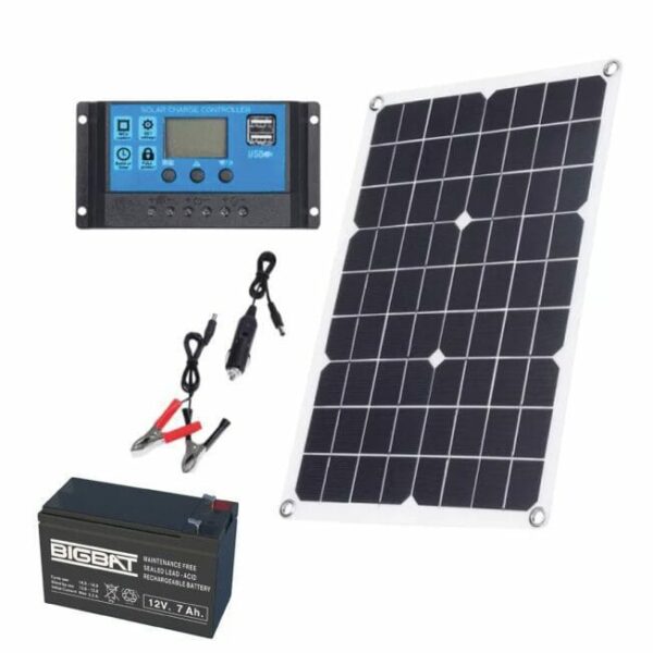 Kit Panneau solaire 20W avec contrôleur de charge + Batterie 12V