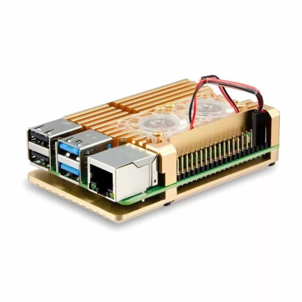 Second image of Support en ALU GOLD avec double ventilateur pour Pi4