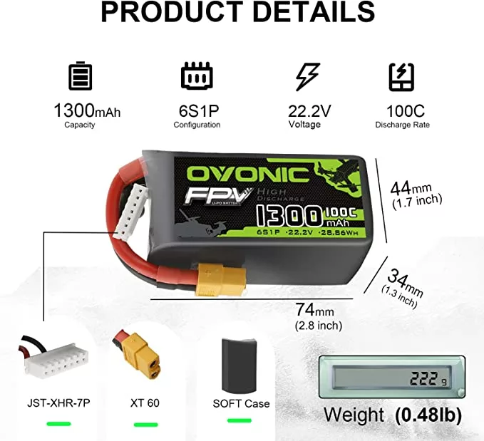 Second image of Batterie LIPO 6S 22.2v 1300mAh 100C T/XT60