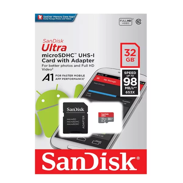 Carte Mémoire Micro SD 32 GB Avec Adaptateur SANDISK