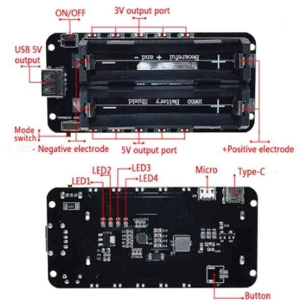 Second image of Carte USB Shield Batterie 2x18650 3V/5V