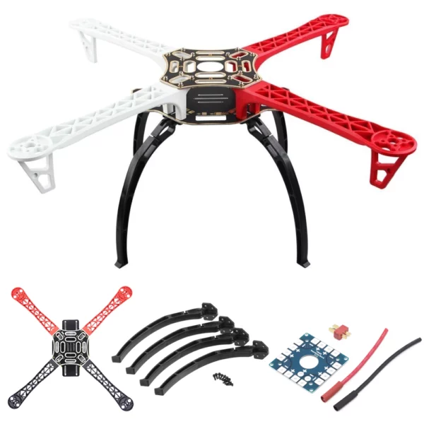 Chassis Quadcopter F450 Rouge et blanc + support pieds