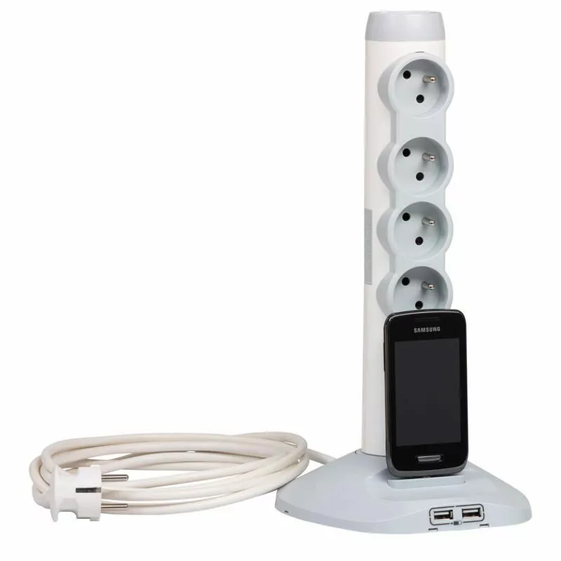 Rallonge multiprise Legrand 4x2P+T 16A 230V + socle avec 2 modules de charge USB 2
