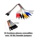 Câbles pinces crocodiles multicolores avec connecteurs femelles