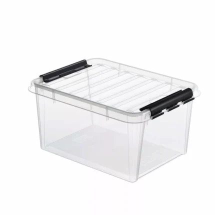 Boîte de rangement transparente avec couvercle et poignées noires