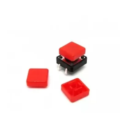 Bouton poussoir carré rouge avec deux capuchons détachables