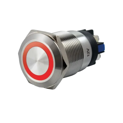 Bouton poussoir métallique avec LED rouge et marquage 12V