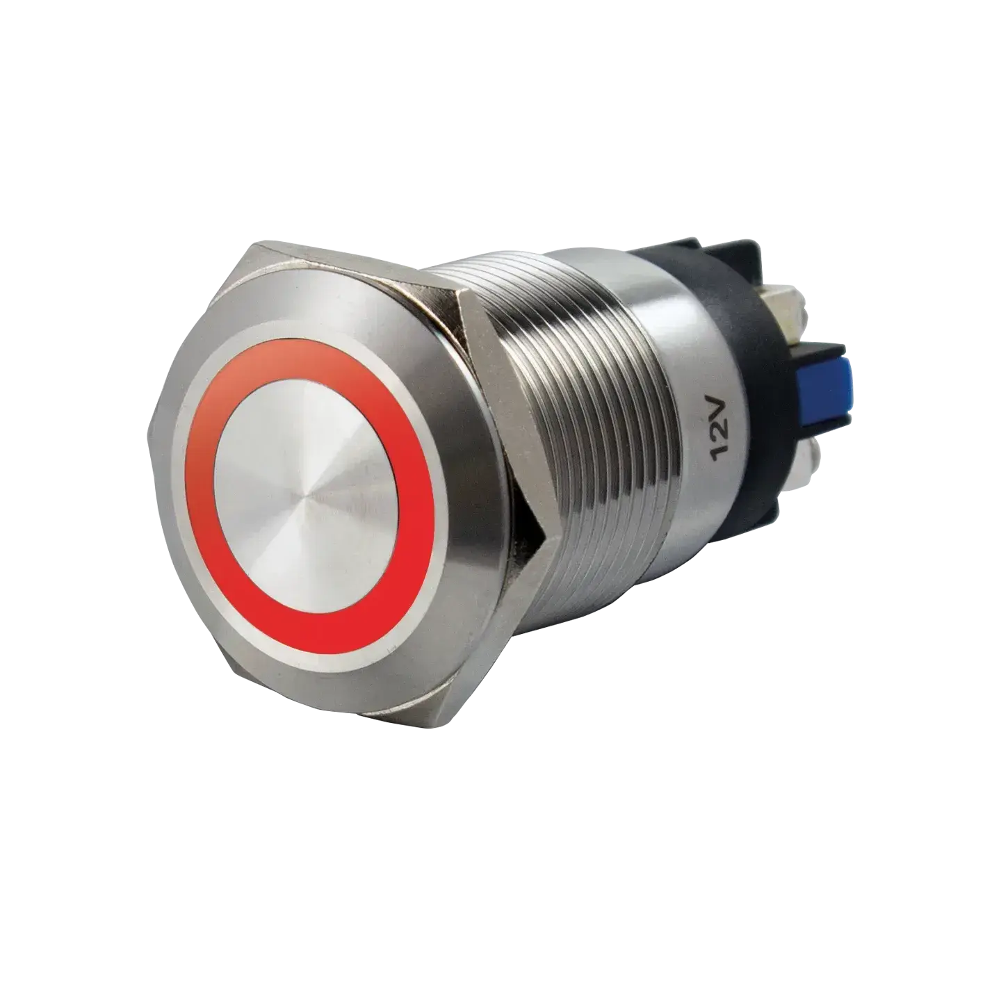 Bouton poussoir métallique avec LED rouge et marquage 12V