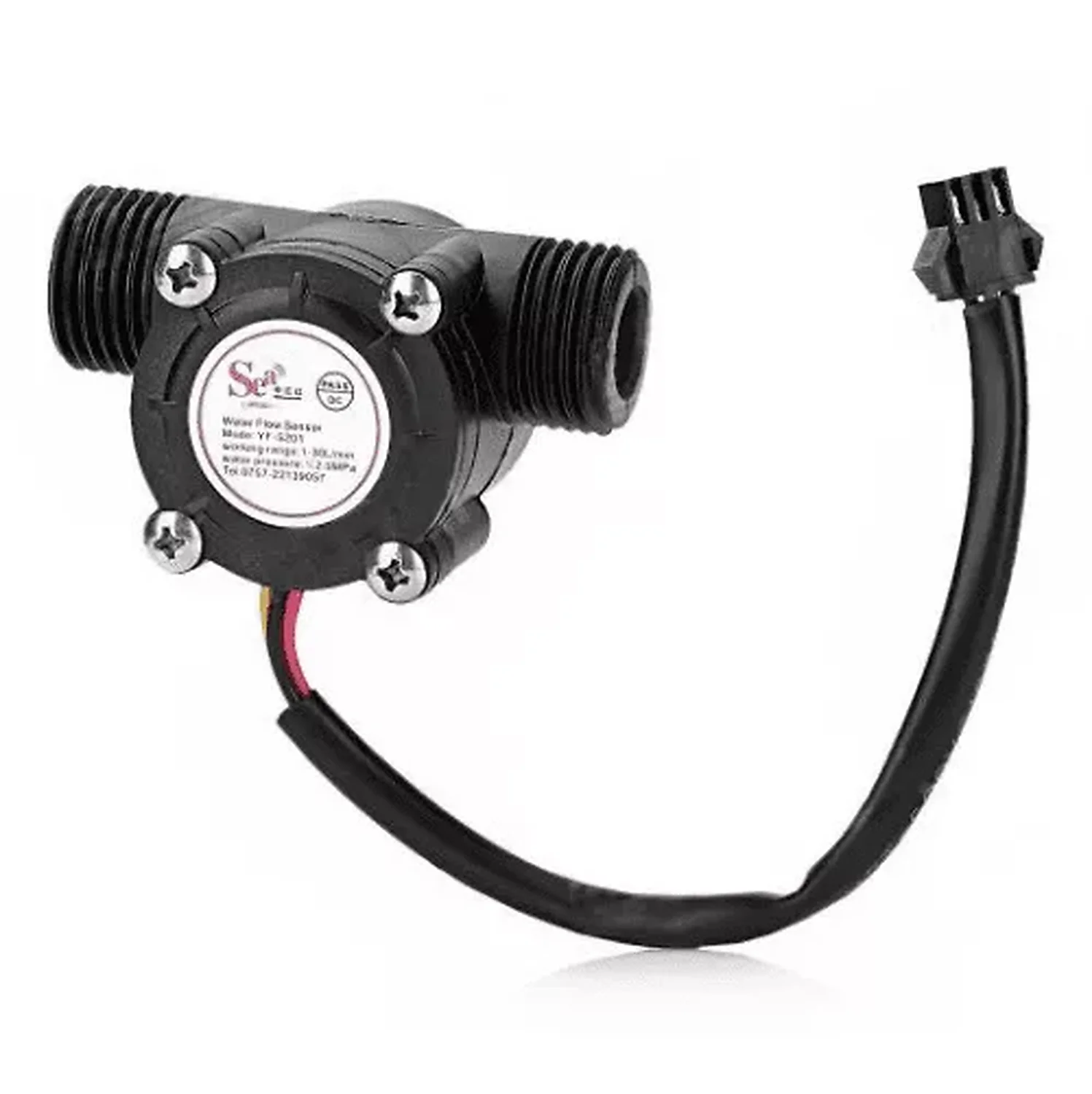 Capteur de débit d’eau YF-S201 noir 5-24V – G1/2 capteur débit eau - Capteur de débit d’eau YF-S201 noir 5-24V – G1/2 - Didactico Tunisie