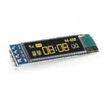 Module écran OLED 0.91 pouces avec affichage jaune et connecteurs.