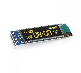 Module écran OLED 0.91 pouces avec affichage jaune et connecteurs.