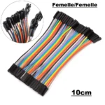 Lot de câbles Dupont femelle-femelle multicolores de 10cm