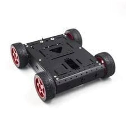 Châssis de robot noir avec quatre roues rouges