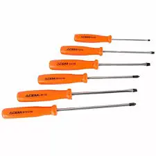 Ensemble de six tournevis avec manches orange