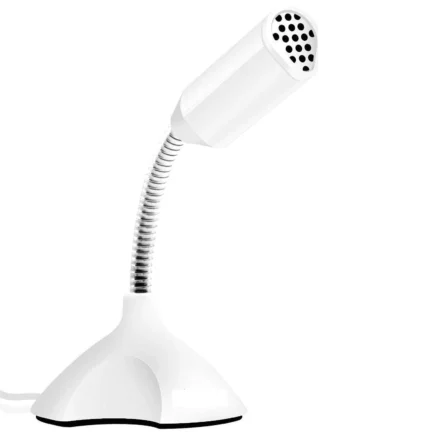 Microphone blanc avec bras flexible et base stable