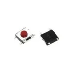 Bouton poussoir tactile rouge et noir, vue de dessus