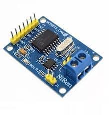 Module électronique bleu avec connecteurs et puce MCP2515