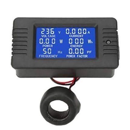 Compteur d'énergie numérique avec écran LCD affichant voltage et courant