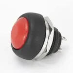 Bouton poussoir rond rouge avec boîtier noir et connecteurs