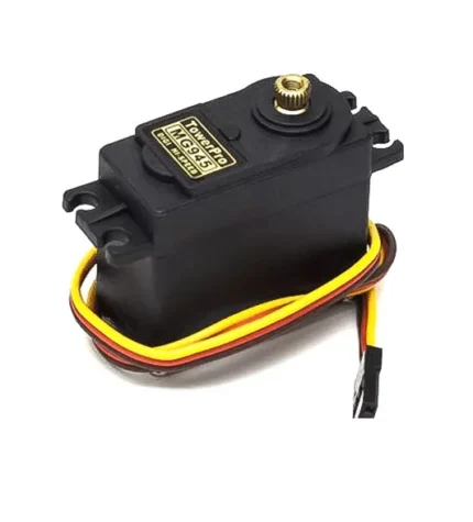 Servo moteur noir avec câbles rouge, jaune et marron