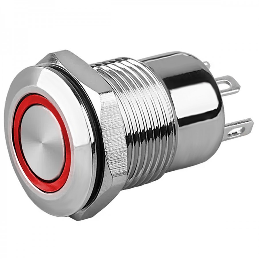 Bouton poussoir métallique étanche 20 mm 110-220 V avec voyant LED rouge Bouton poussoir métallique étanche 20 mm 110-220 V avec voyant LED rouge – Image 1