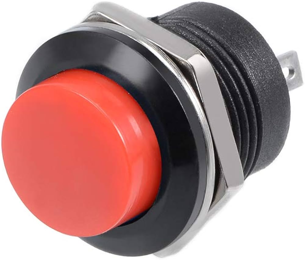 Bouton poussoir momentané rouge R13-507 16 mm sans verrouillage 3A 250V Bouton poussoir momentané rouge R13-507 16 mm sans verrouillage 3A 250V – Image 1