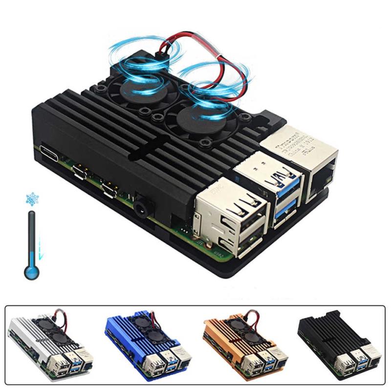 Kit boitier aluminium noir avec double ventilateur pour Raspberry PI5 kit boitier aluminium - Didactico Tunisie