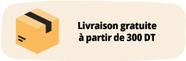 Icône de boîte avec texte sur livraison gratuite dès 300 DT