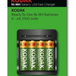 Chargeur USB rapide Kodak Ni-MH avec 4 piles rechargeables AA 2100mAh incluses