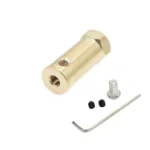 Manchon d'accouplement rigide cylindrique argenté de 30mm de long avec vis de fixation pour axe moteur de 5mm.
