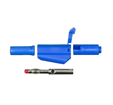 Fiche banane male sécurité 4 mm bleu a reprise arriére PTL-909-11