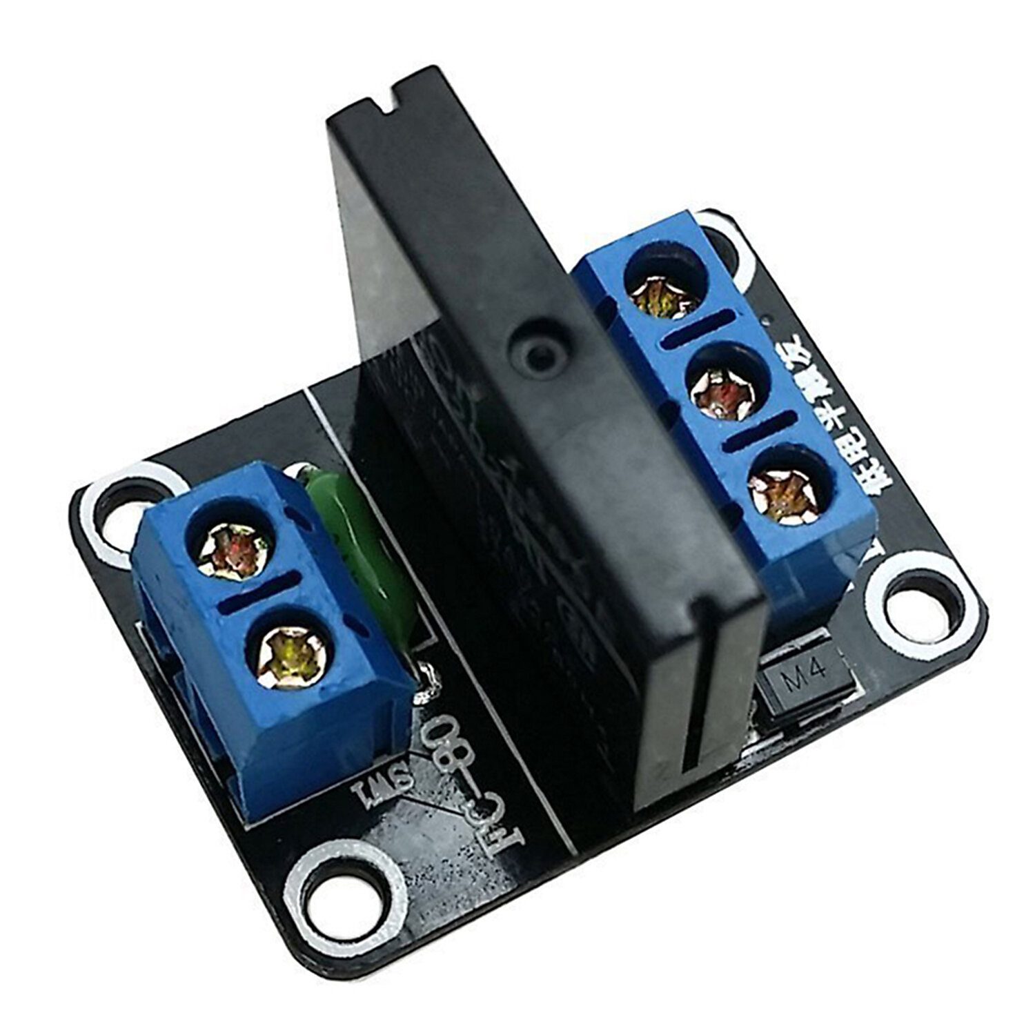 6-6 Module relais OMRON 1CH avec fusible, boîtier bleu, bornes de connexion et composants électroniques visibles.