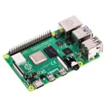Carte Raspberry Pi 4 Model B avec 4Go de RAM, vue de dessus montrant le port USB-C, les ports HDMI, USB et le connecteur GPIO