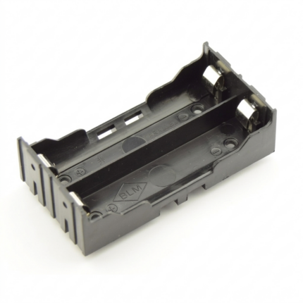 Support noir pour 2 piles 18650 avec broches, sans couvercle, pour projets électroniques, dimensions compactes.